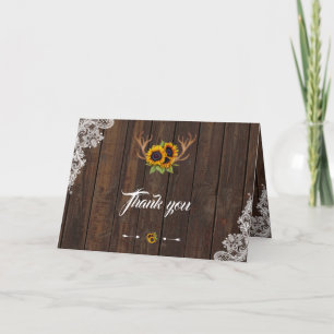 Boho-Sonnenblumen-Geweih Holz-Spitze Hochzeit Dank Dankeskarte