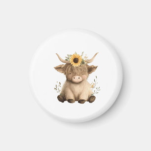 Boho-Sonnenblumen-Hochlandkuh Magnet