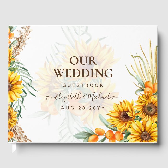 BOHO Sonnenblumen Pampas Grass Wedding Gästebuch (Vorderseite)