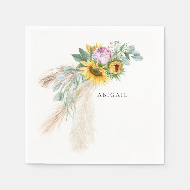 Boho Sonnenblumen & Pink Peonies Personalisiert Du Serviette (Vorderseite)