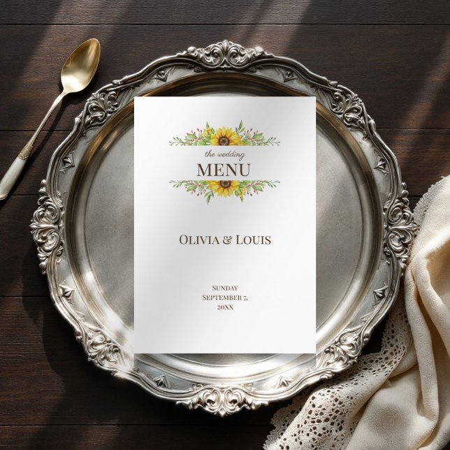 Boho Sonnenblumen romantische Sommerhochzeit Menükarte (Von Creator hochgeladen)