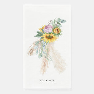 Boho-Sonnenblumen & rosa Pfingstrosen personalisie Serviette