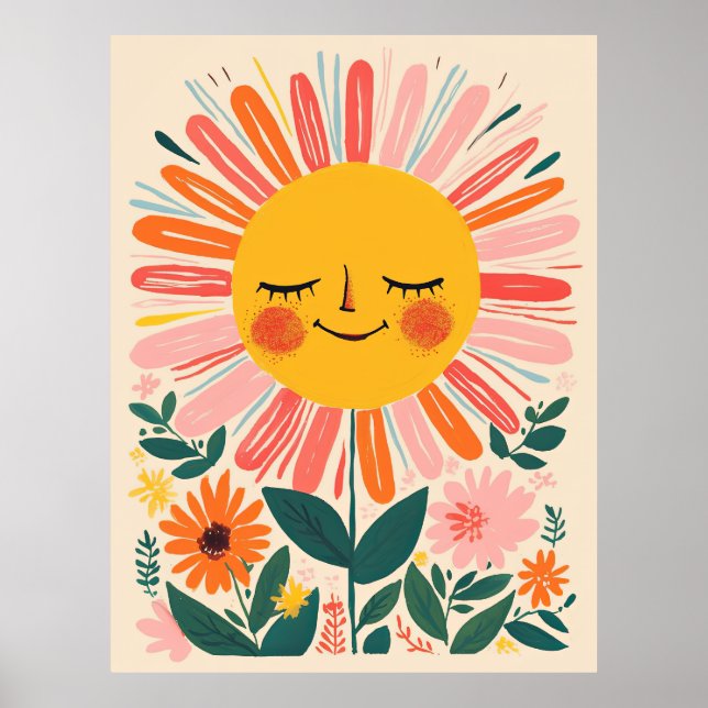 Boho-Sonnenblumen Süße florale Illustration Poster (Vorne)