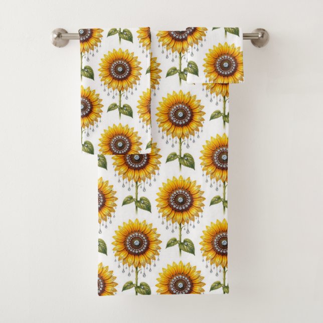 Boho-Sonnenblumen- und Diamant-Handtuch-Set Badhandtuch Set (Insitu)