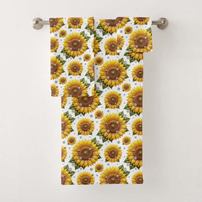 Boho-Sonnenblumen- und Diamant-Handtuch-Set Badhandtuch Set (Insitu)