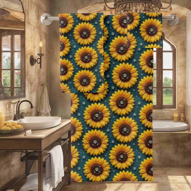 Boho-Sonnenblumen- und Diamant-Handtuch-Set Badhandtuch Set (Von Creator hochgeladen)