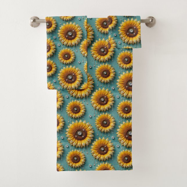 Boho-Sonnenblumen- und Diamant-Handtuch-Set Badhandtuch Set (Insitu)