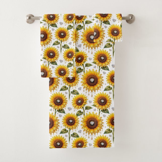 Boho-Sonnenblumen- und Diamant-Handtuch-Set Badhandtuch Set (Insitu)