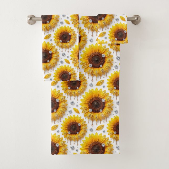 Boho-Sonnenblumen- und Diamant-Handtuch-Set Badhandtuch Set (Insitu)