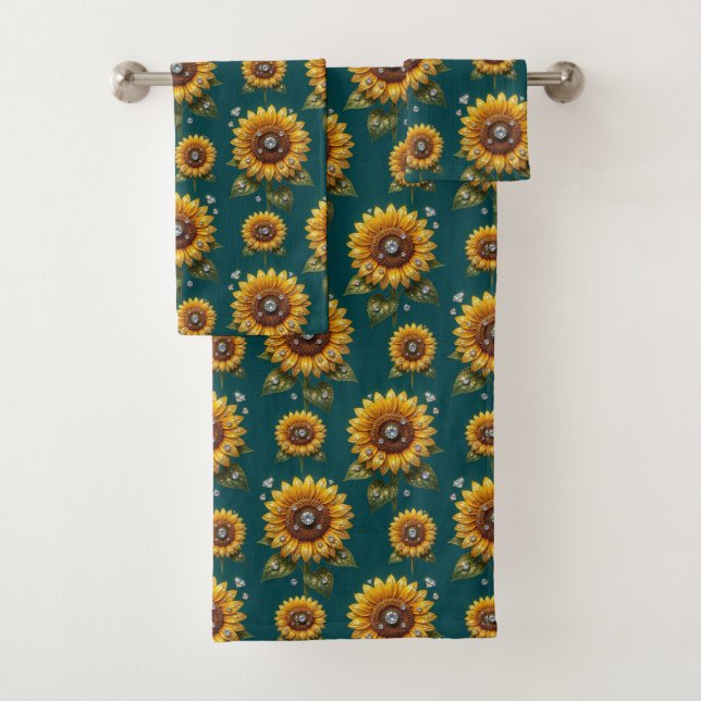 Boho-Sonnenblumen- und Diamant-Handtuch-Set Badhandtuch Set (Insitu)