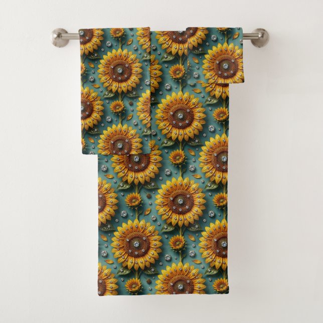 Boho-Sonnenblumen- und Diamant-Handtuch-Set Badhandtuch Set (Insitu)