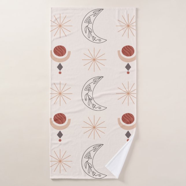 Boho Sonnenmond dekorative Linie Kunst abstrakte F Badehandtuch (Badehandtuch)