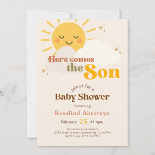 Boho-Sonnenschein - Hier kommt der Sohn Retro-Baby Einladung