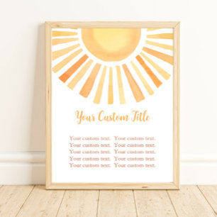 Boho Sonnenschein-Schild Sonnengelb-orange weiß Poster