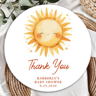 Boho-Sonnenschein Süße Sonne Baby Shower Dankeschö Runder Aufkleber