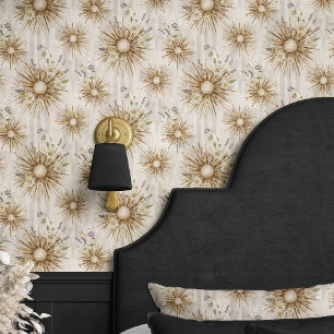 Boho-Sonnenstrahl und lavendelfarbenes Beige-Blume Tapete