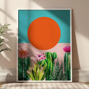 Boho-Sonnenuntergang Retro-Floral-Abstrakte Collag Poster
