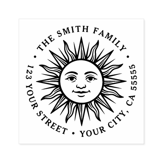 Boho-Sonnenzeichen-Rücksendeadresse Gummistempel (Prägung)