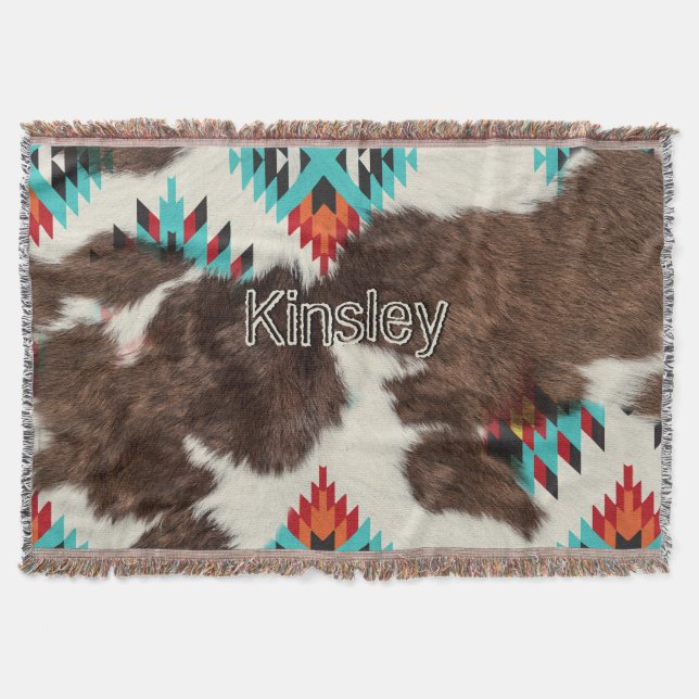 Boho Southwestern Cowhide Aztec Decke (Vorderseite)