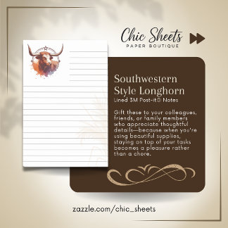 Boho-Southwestern Style Longhorn linierte 3M Post-it Klebezettel