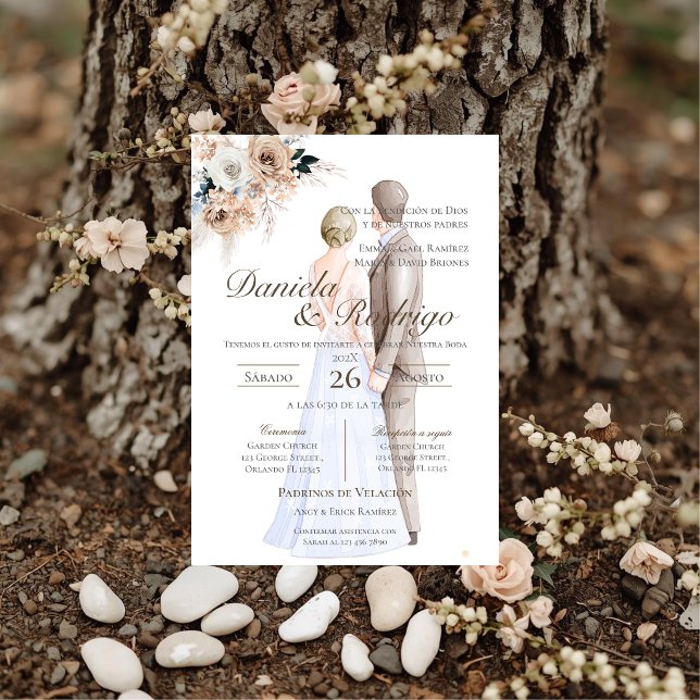 Boho-Spanisch mit Braut und Bräutigam Hochzeit Einladung (Von Creator hochgeladen)