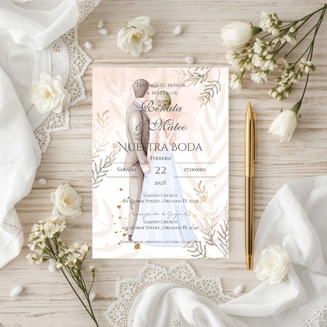 Boho Spanisch mit Braut und Bräutigam Hochzeit Einladung (Von Creator hochgeladen)