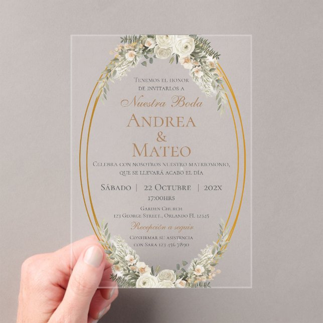 Boho Spanish Wedding Acrylic Invitation Acryleinladungen (Insitu (Handheld))