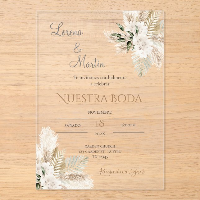 Boho Spanish Wedding Akryllische Einladung (Vorderseite)