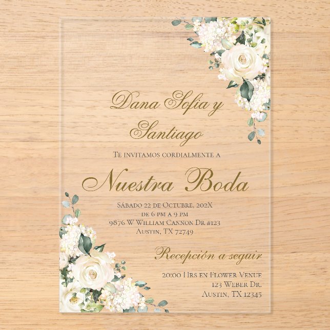 Boho Spanish Wedding Akryllische Einladung (Vorderseite)