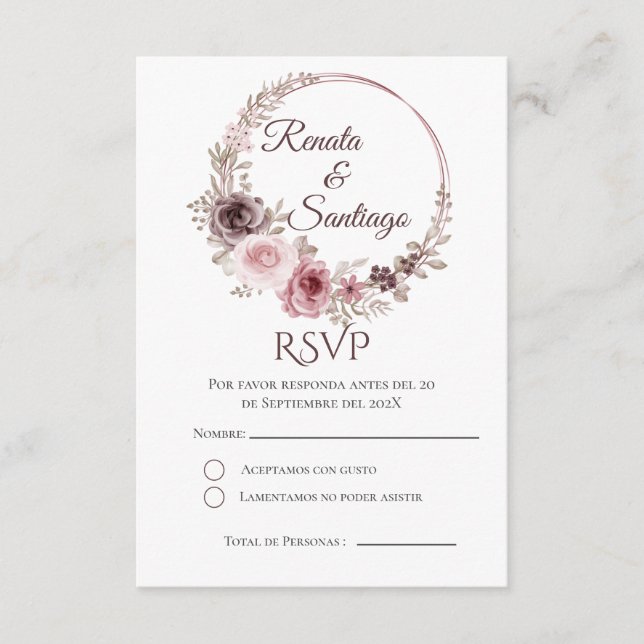 Boho Spanish Wedding RSVP Card Begleitkarte (Vorderseite)