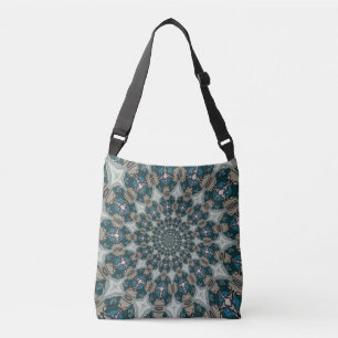 Boho Spiral Türkis und Khaki Kaleidoskop Tragetaschen Mit Langen Trägern