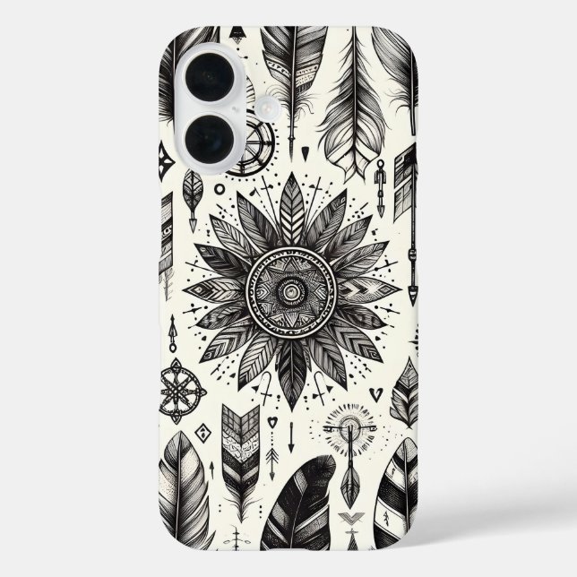 Boho Spirit - HandGezeichnet Federn & Pfeile Telef Case-Mate iPhone Hülle (Rückseite)