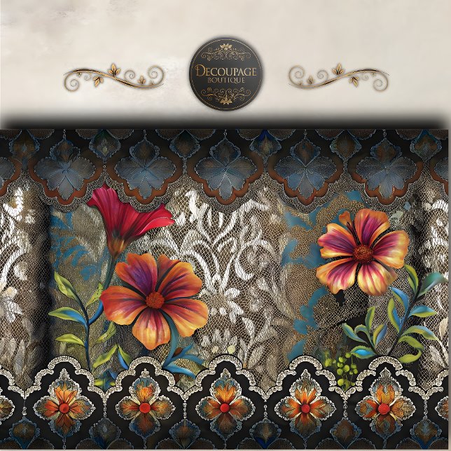 Boho-Spitzen-Blumen-Panel-Decoupage Seidenpapier (Boho Lace Floral Panel Decoupage Tissue Paper)
