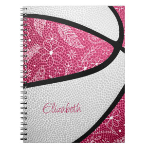 Boho Sport Doodle Federn rosa weißen Basketball Notizblock