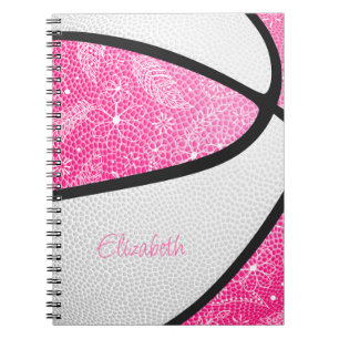 Boho Sport Doodle Federn rosa weißen Basketball Notizblock