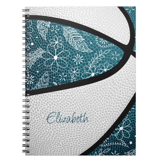 Boho sportdoodle Muster aquamariner weißer Basketb Notizblock (Vorderseite)