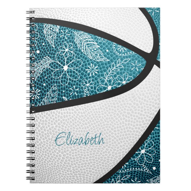 Boho sportdoodle Muster aquamariner weißer Basketb Notizblock (Vorderseite)