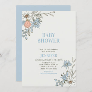 Boho Spring Blue Floral Baby Dusche Einladung