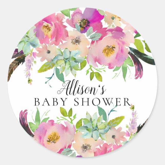 Boho Spring Floral Baby Dusche Umschlag Aufkleber (Vorderseite)
