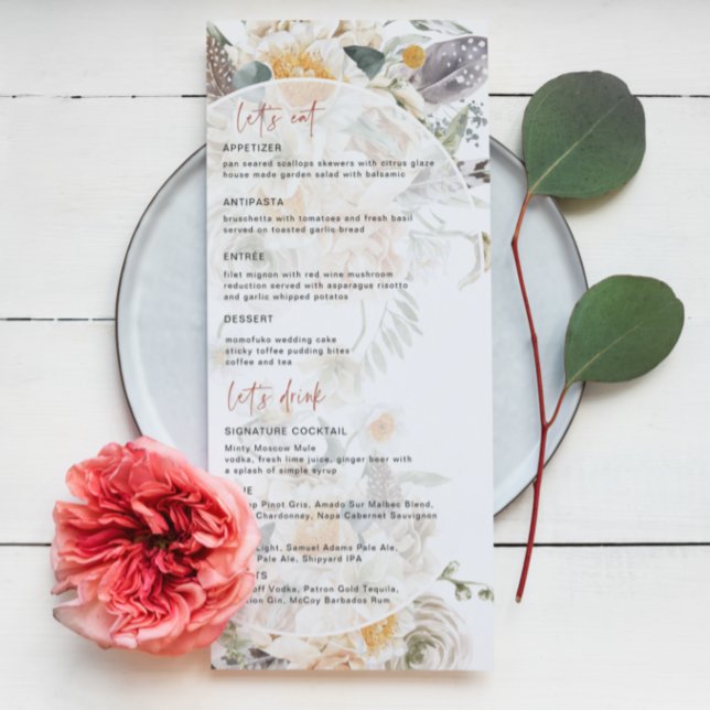Boho Spring Florals | Hochzeitsmenü Menükarte (Von Creator hochgeladen)