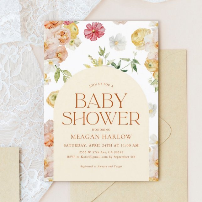 Boho Spring Flowers Girl Baby Shower Einladung (Von Creator hochgeladen)