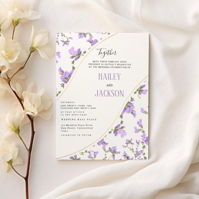 Boho Spring lilac Wildblume Blues Hochzeit Einladung (Boho spring lilac gold wildflower floral wedding )