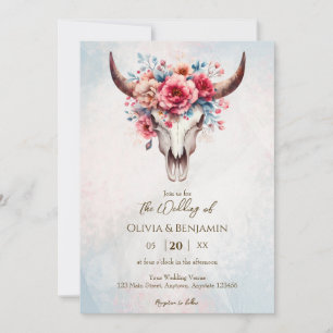 Boho Spring Watercolor Floral Cow Skull Wedding Einladung