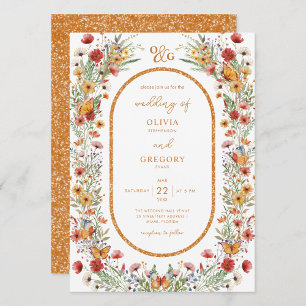 Boho Spring Watercolor Wildblumen Goldene Hochzeit Einladung