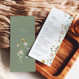 Boho Spring Whimsical Wildblume Elegante Hochzeit Menükarte