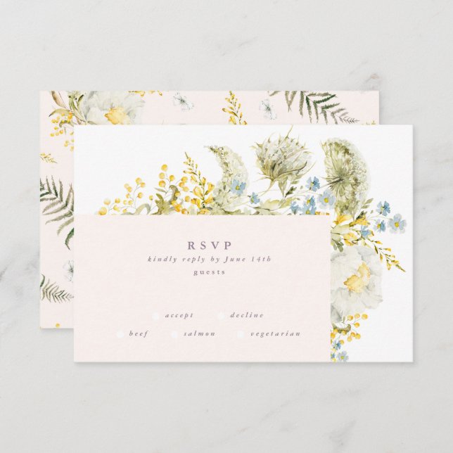 Boho Spring Wild Botanical Florals Frame Wedding RSVP Karte (Vorne/Hinten)
