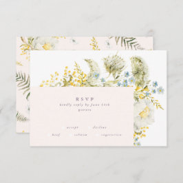 Boho Spring Wild Botanical Florals Frame Wedding RSVP Karte