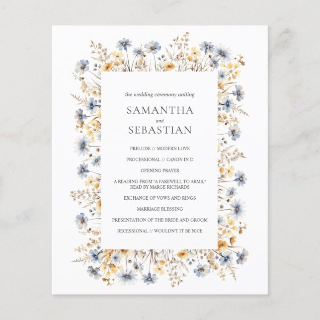 Boho Spring Wildblume | Botanisches Hochzeitsprogr (Vorderseite)