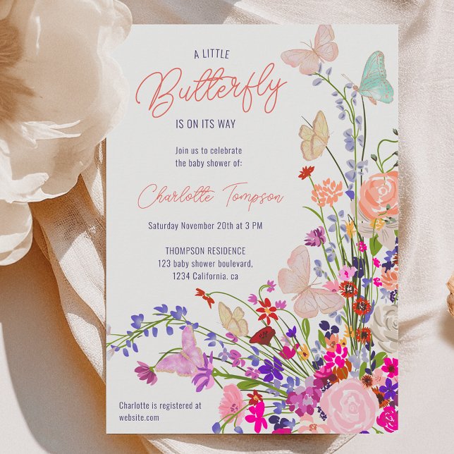 Boho spring Wildblumen niedliche Schmetterlingsdus Einladung (Boho spring wildflowers cute butterfly baby shower invitation)