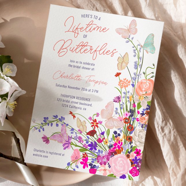 Boho Spring Wildblumen Schmetterlinge Brautparty Einladung (Boho spring wildflowers butterflies bridal shower invitation)